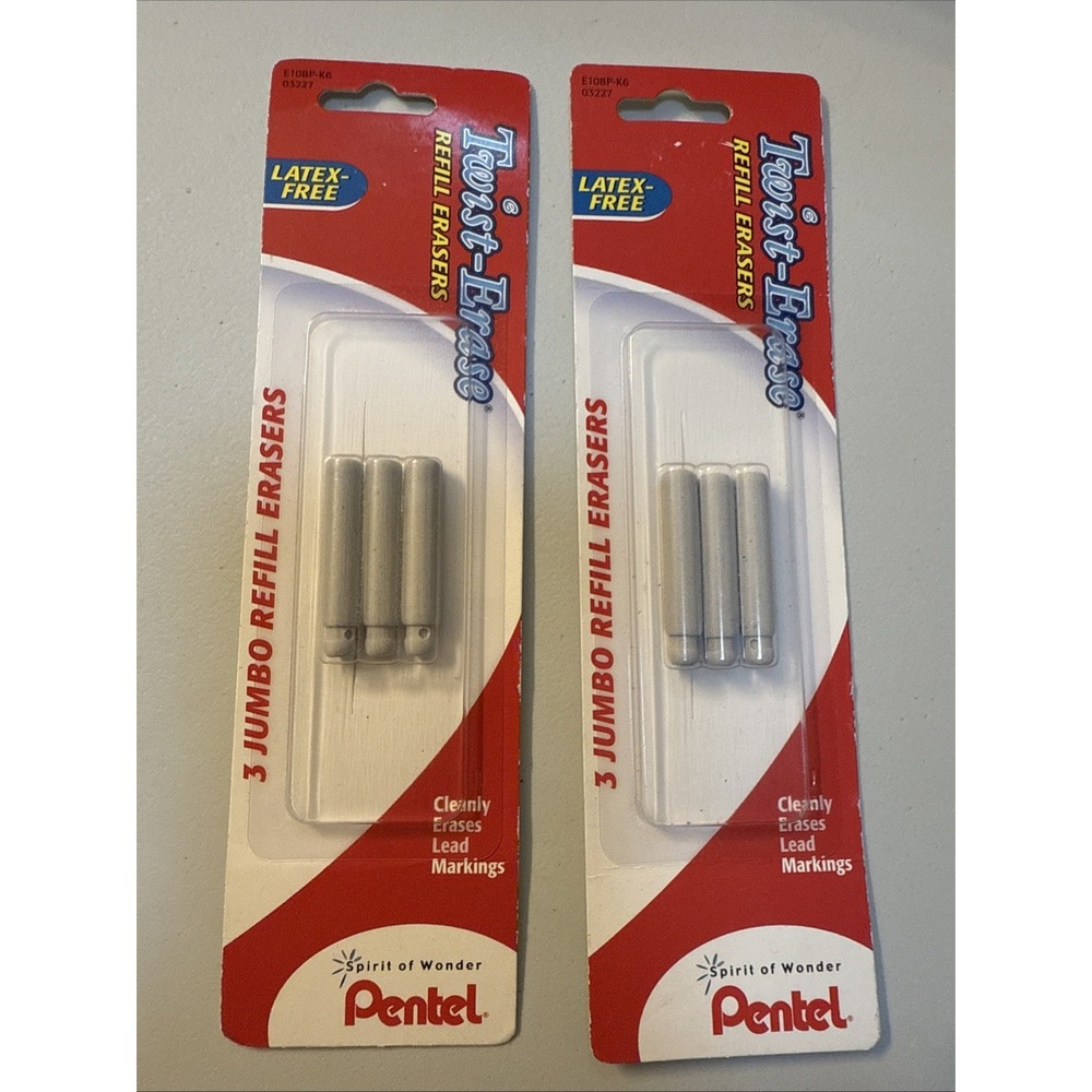 Pentel 1.25 Inch White Eraser Refills for Twist Erase Mechanical Pencils 6 Count
